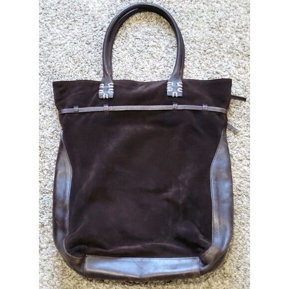 Vtg Press & Bastyan Italian Leather suede Dark Brown Tote Bag Large Rare EUC - Picture 10 of 16